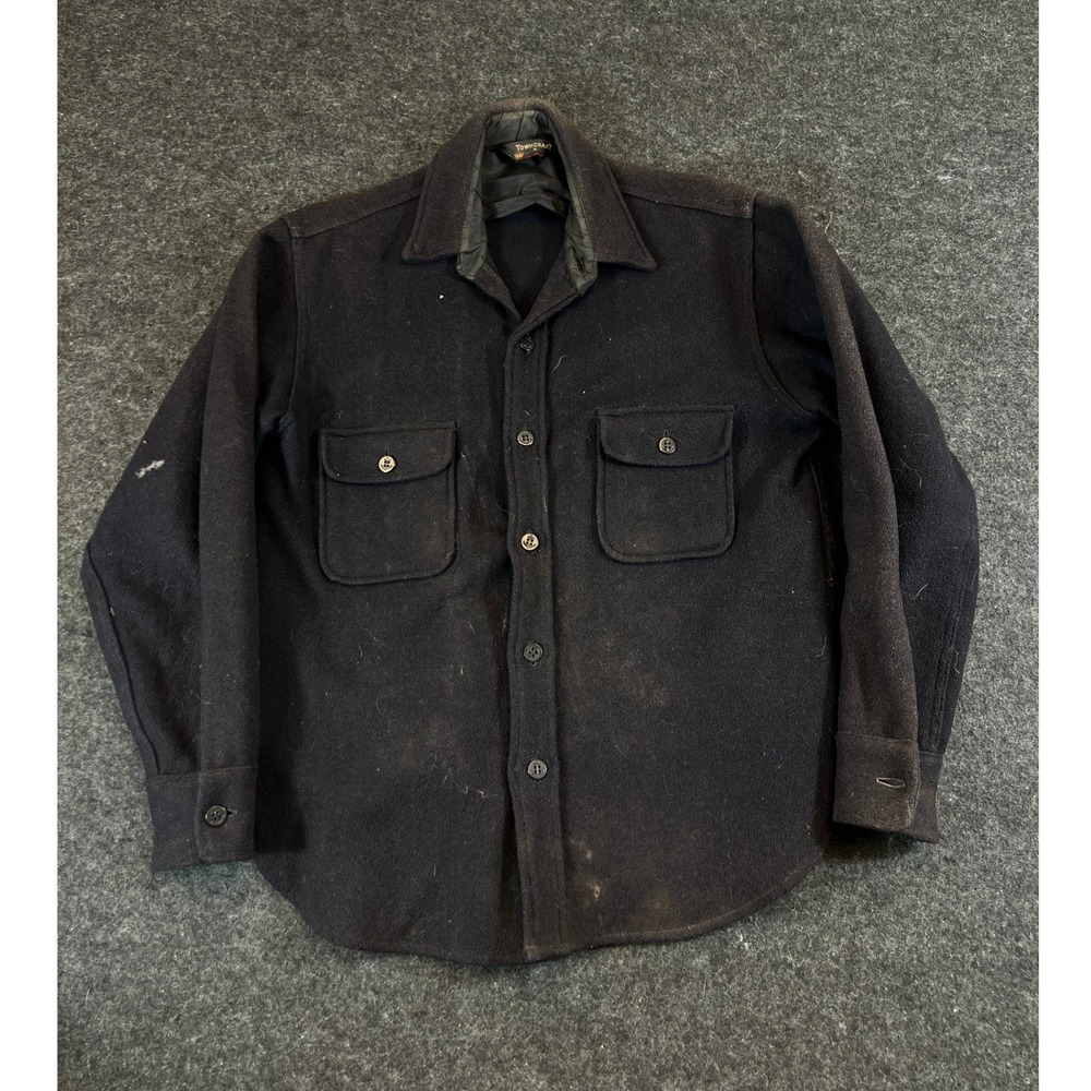 VTG 60s Towncraft Mens Navy Wool Shirt Jacket Medium US Naval Military CPO Blue